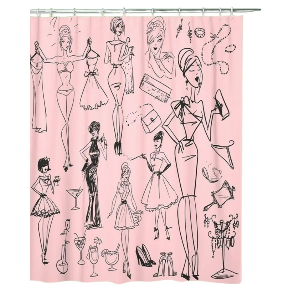 Girly Pink Shower Curtain Fashion Sketch 72x72